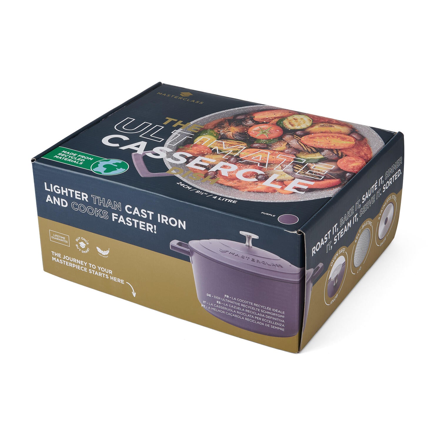 Støbt aluminiums gryde m/låg, lilla - 4L